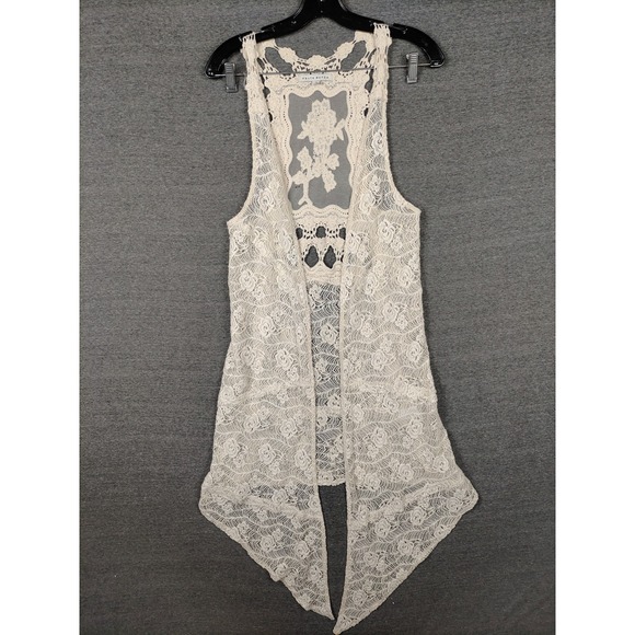 Haute Monde Sweaters - Haute Monde Womens Cardigan Small White Lace Crochet Long Duster Boho Festival